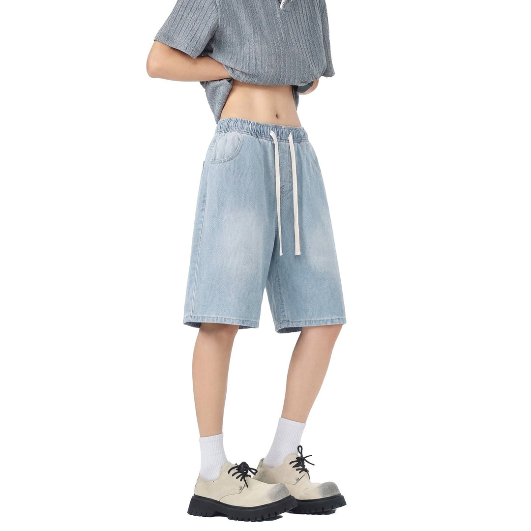 Liam | Stretchiga Blå Herrjeanshorts Med Raka Ben 2