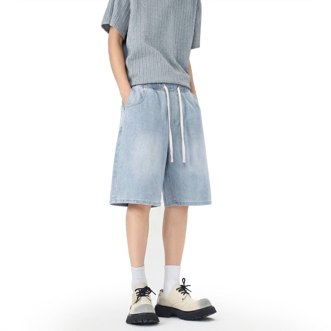 Liam | Stretchiga Blå Herrjeanshorts Med Raka Ben 3