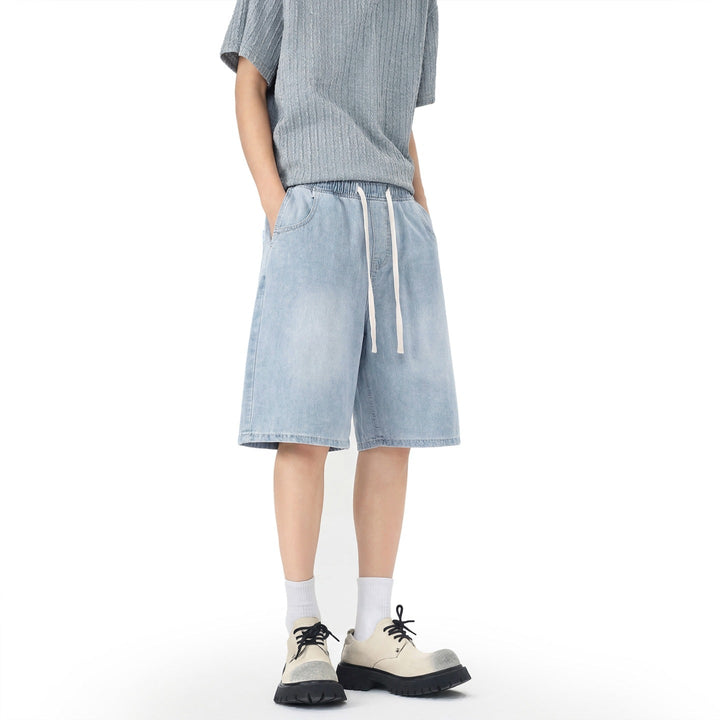 Liam | Stretchiga Blå Herrjeanshorts Med Raka Ben 3