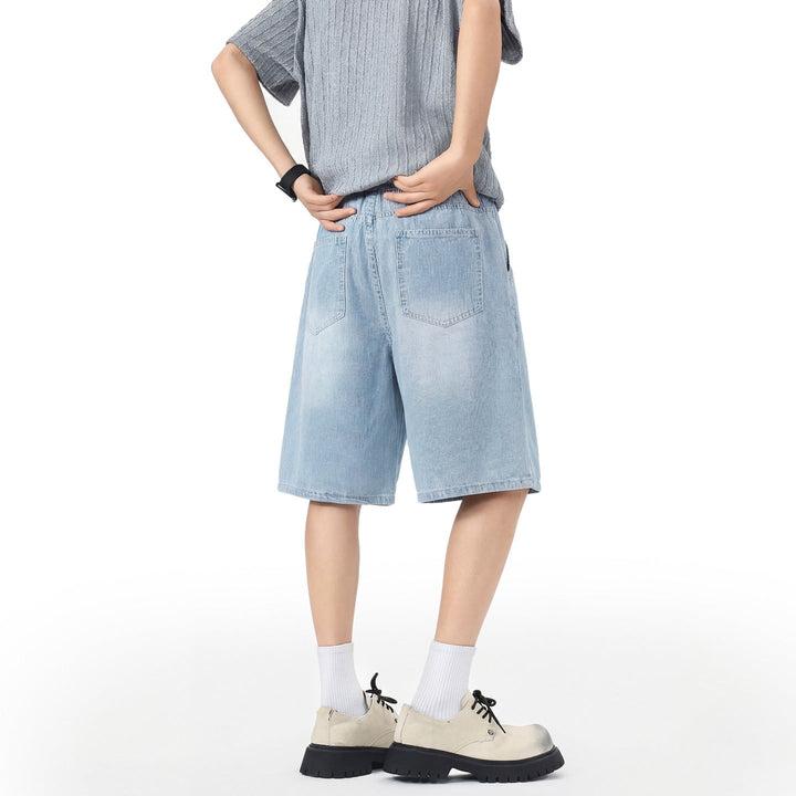 Liam | Stretchiga Blå Herrjeanshorts Med Raka Ben 4