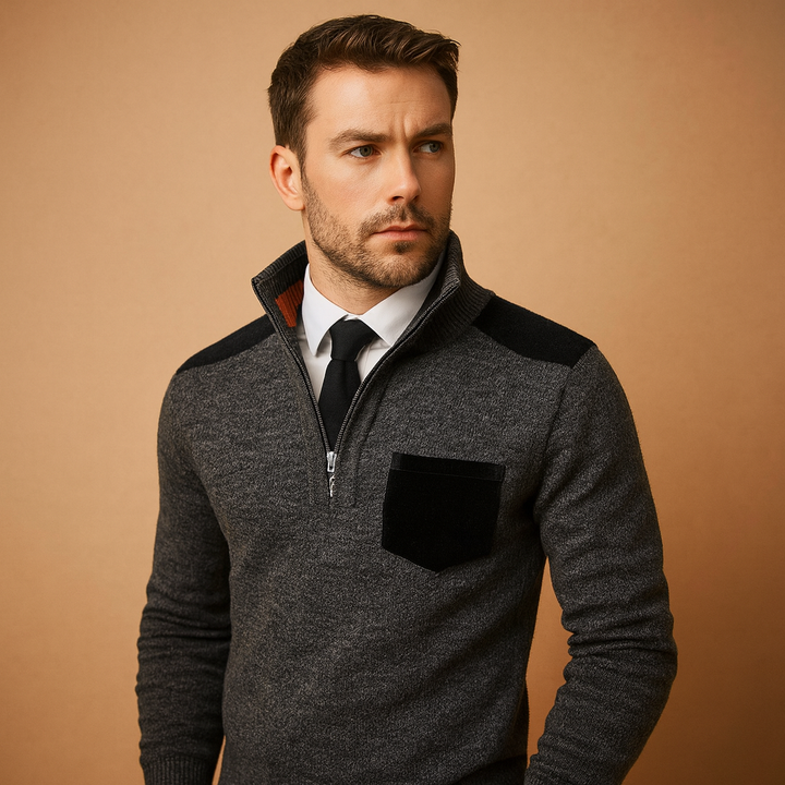Mångsidig Herr Tröja | Halv Dragkedja med Justerbar Krage | Praktisk Bröstficka för Värme och Komfort 4