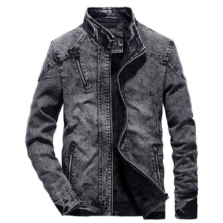 Mångsidig Svart Jeansjacka för Män med Dragkedja och Justerbar Midja | Slitstark Design för Komfort och Stil 3