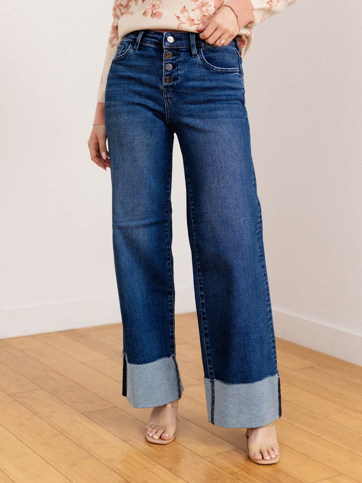 Mason | Elegant Högmidjade Vida Jeans med Knappgylf 0