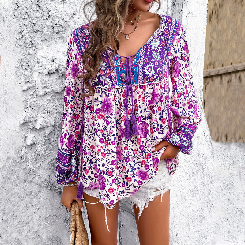 Mason | Floral Long Sleeve Shirt with Lacing for Spring 3