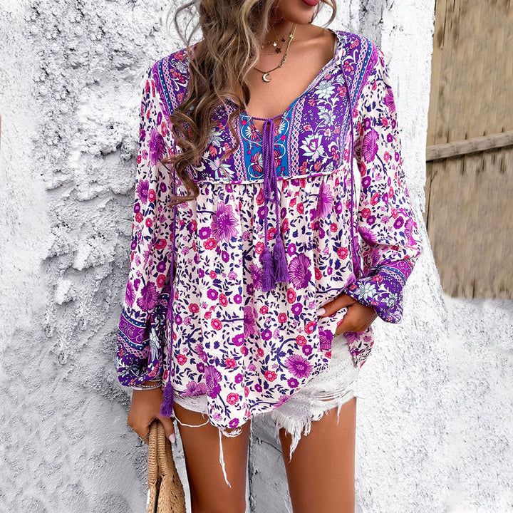 Mason | Floral Long Sleeve Shirt with Lacing for Spring 3