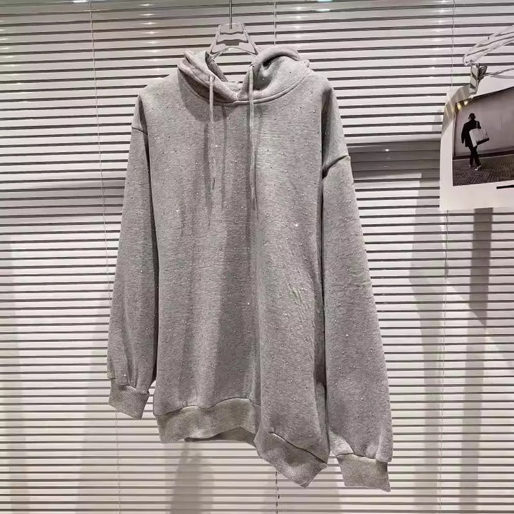 Mason | Trendig Grå Hoodie Med Strassdetaljer 0