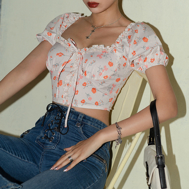 Mason | Trendy Blommönstrad Slim Fit Crop Top 0