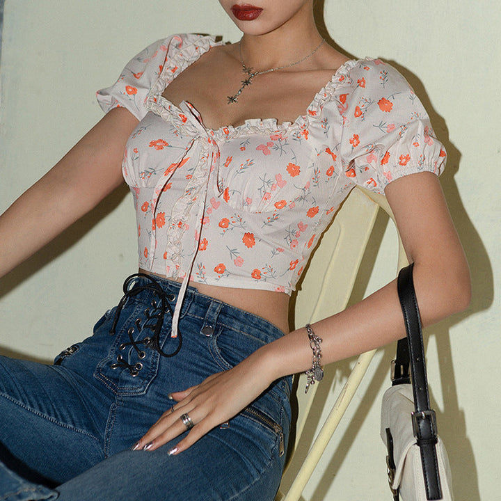 Mason | Trendy Blommönstrad Slim Fit Crop Top 0