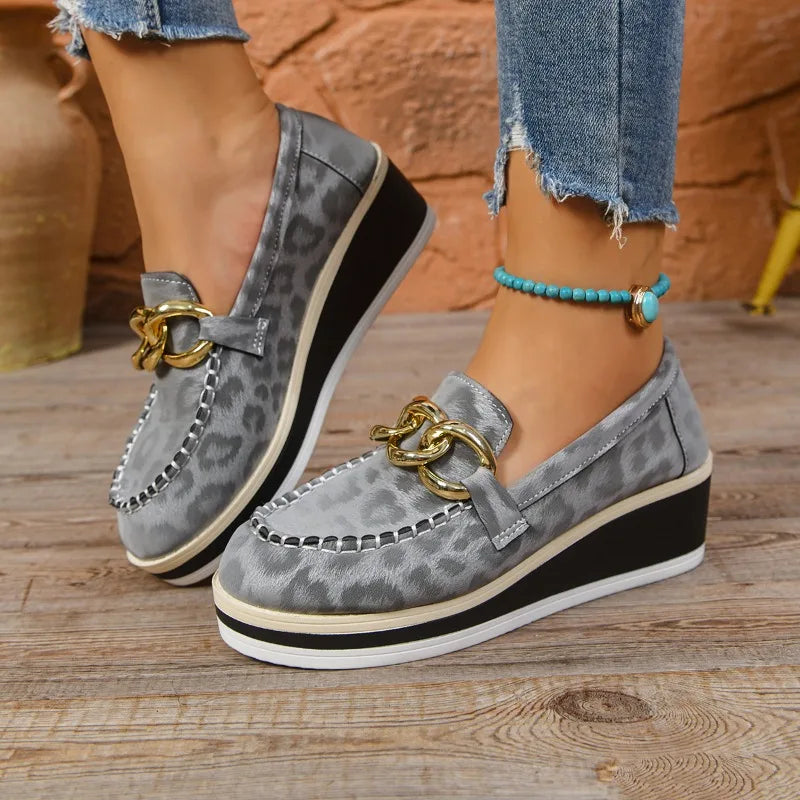Mason | Vadderade Leopardmönstrade Loafers med Kilklack 0