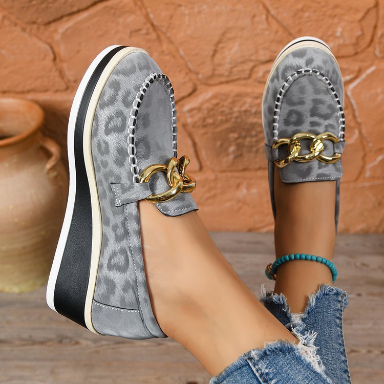 Mason | Vadderade Leopardmönstrade Loafers med Kilklack 1