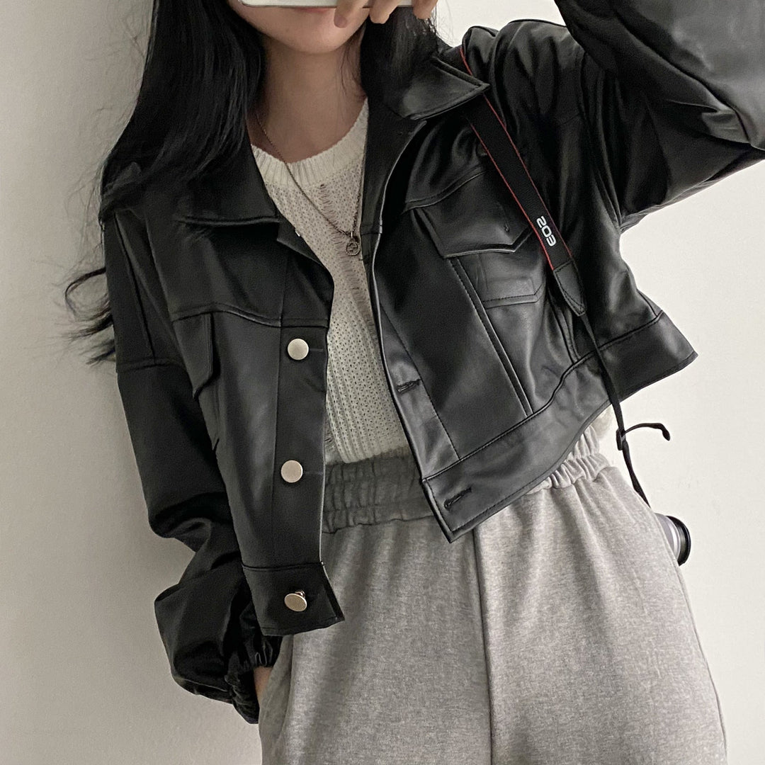 Maya | Elegant Loose Fit Vårjacka Dam i Konstläderlook 0