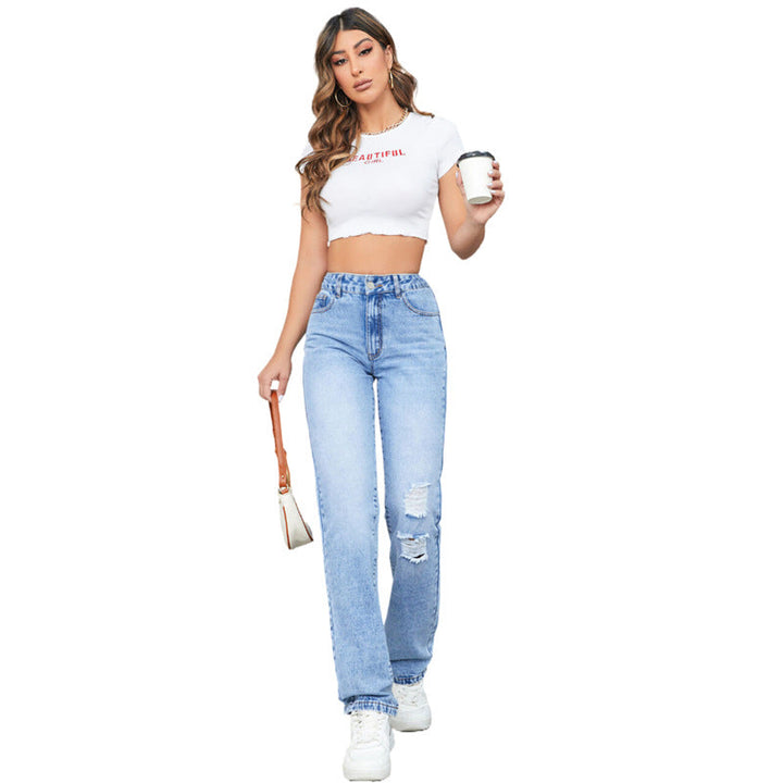 Mia | Avslappnade Hög Midja Raka Jeans Dam 0