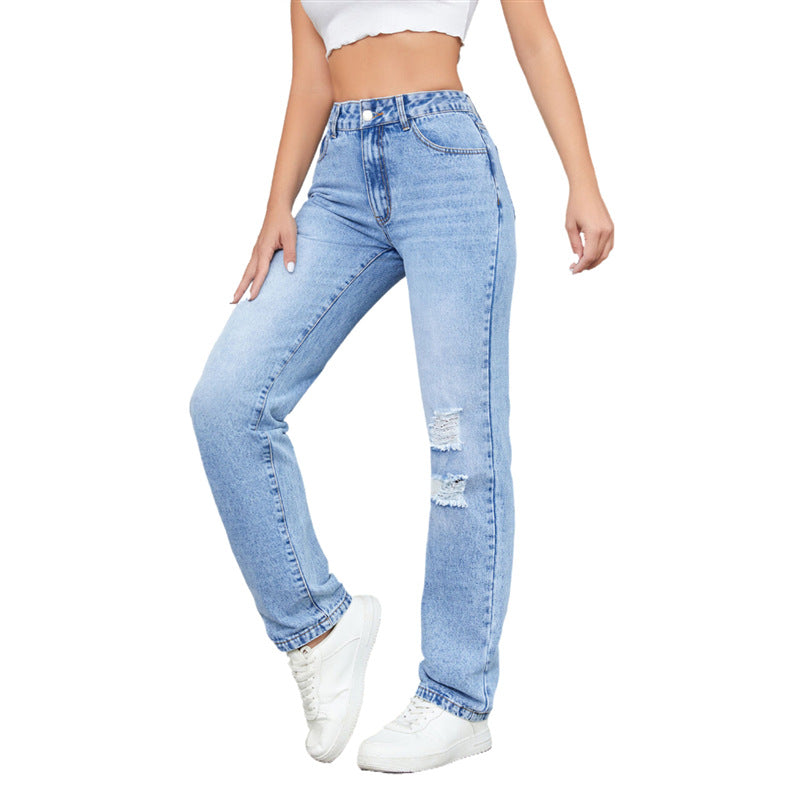 Mia | Avslappnade Hög Midja Raka Jeans Dam 1