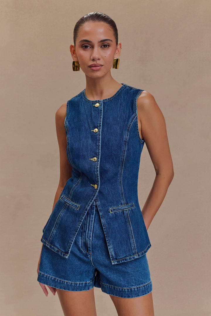 Mia | Elegant Ärmlös Denim Set med Shorts för Sommar 0