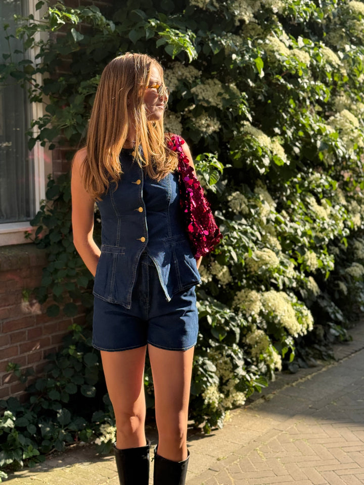 Mia | Elegant Ärmlös Denim Set med Shorts för Sommar 1