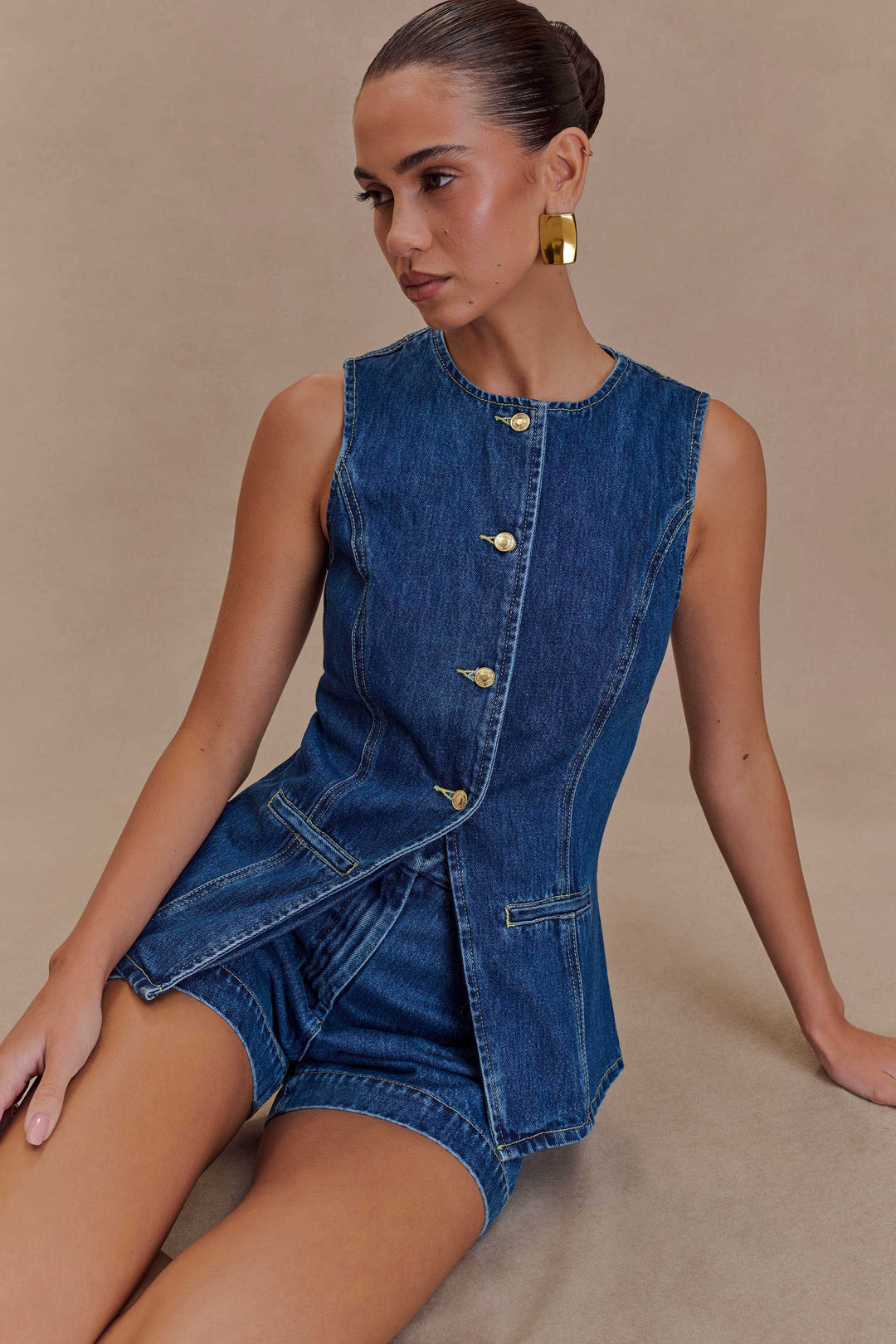 Mia | Elegant Ärmlös Denim Set med Shorts för Sommar 5