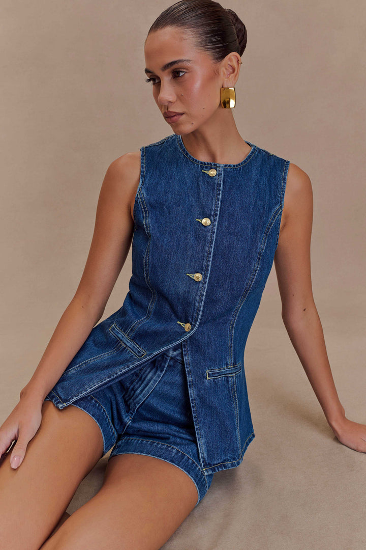 Mia | Elegant Ärmlös Denim Set med Shorts för Sommar 5