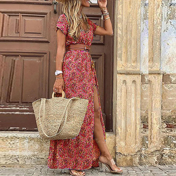 Mia | Elegant Boho Maxiklänning Dam Med Bälte 3