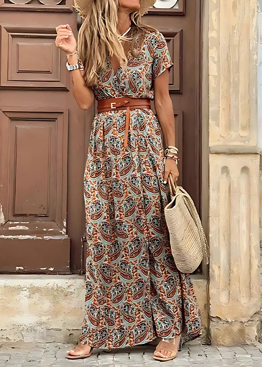 Mia | Elegant Boho Maxiklänning Dam Med Bälte 4