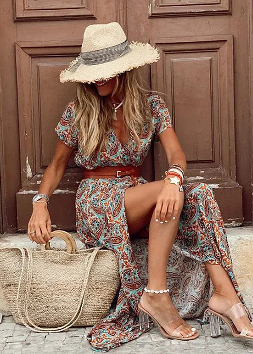 Mia | Elegant Boho Maxiklänning Dam Med Bälte 6