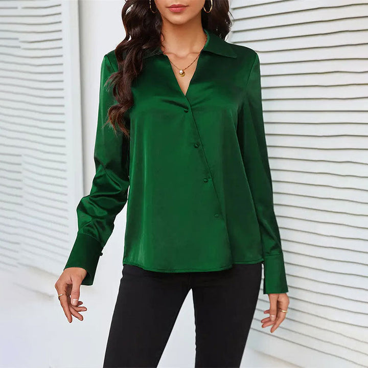 Mia | Elegant Långärmad Blus i Silkeskänsla för Dam 1