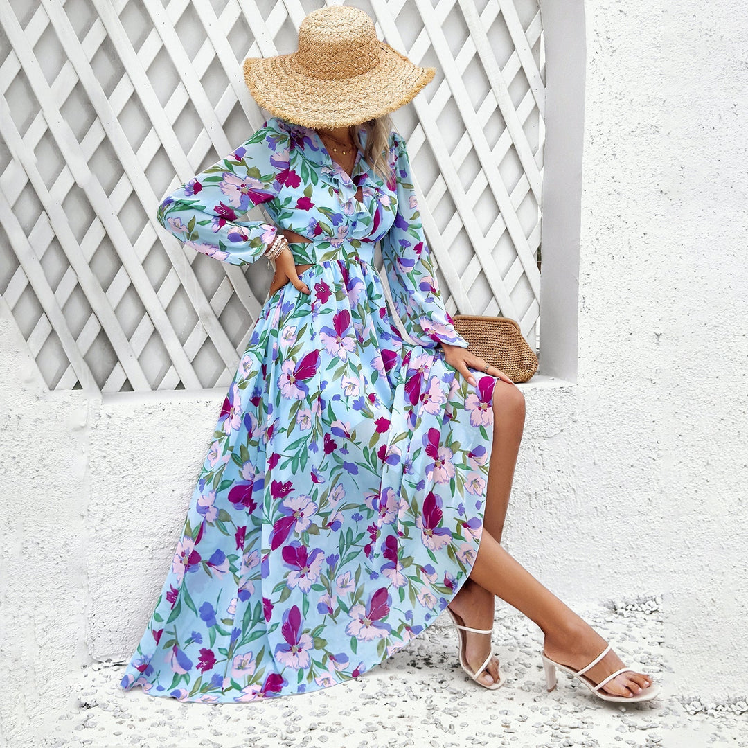 Mia | Elegant Långärmad Klänning med Blommönster för Fest 3