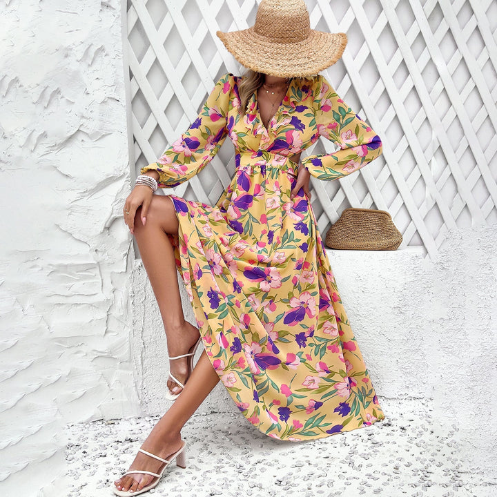 Mia | Elegant Långärmad Klänning med Blommönster för Fest 6