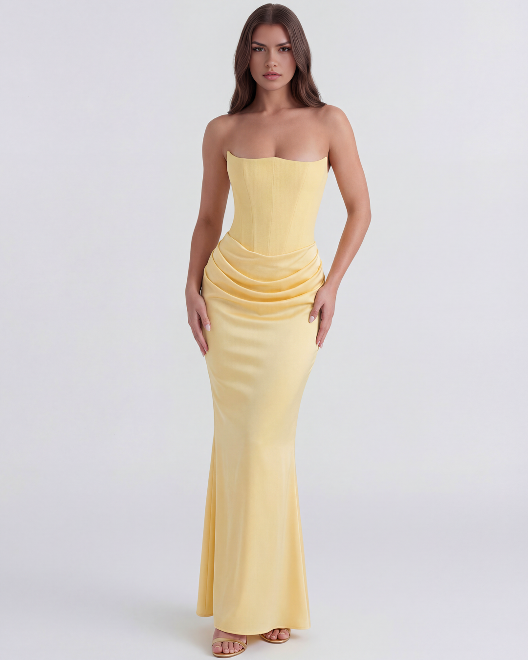 Mia | Elegant Mjuk Smörgul Klänning 0