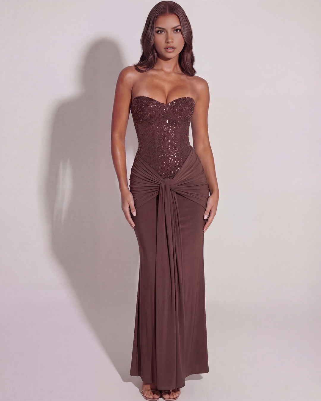 Mia | Elegant Plommonbrun Maxi Klänning 0
