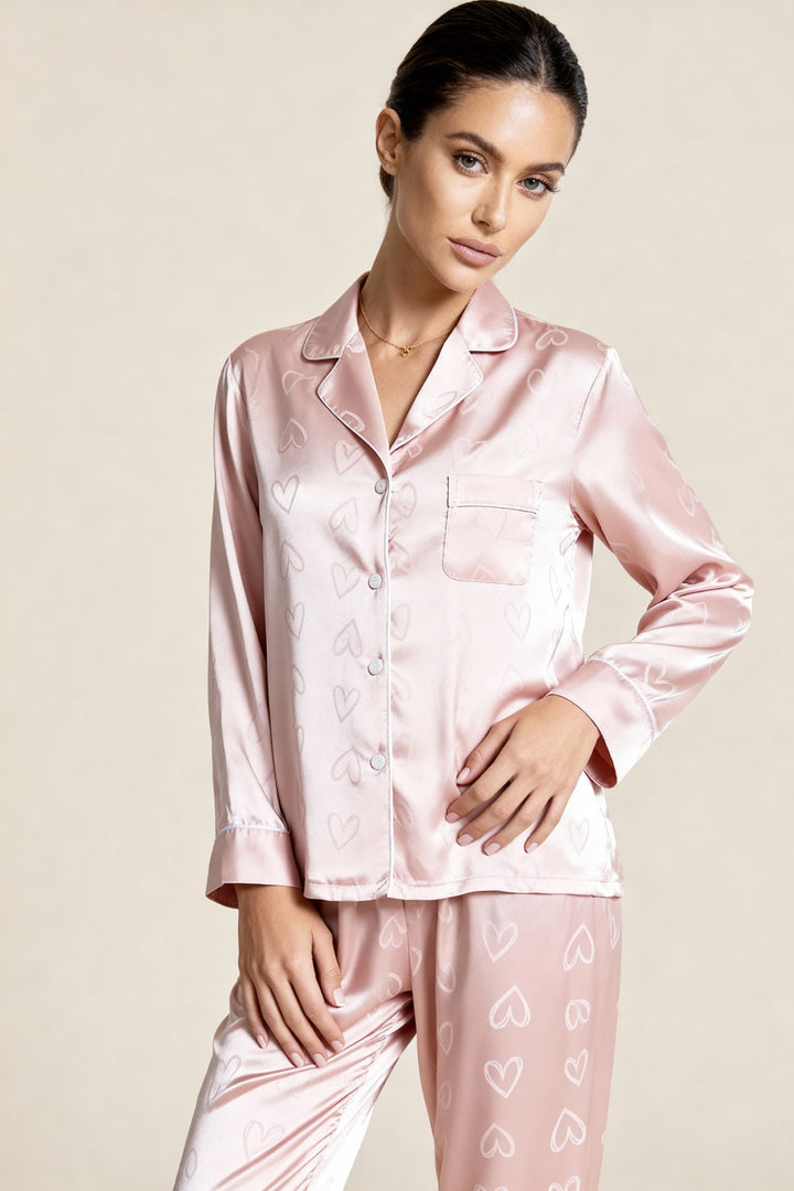 Mia | Elegant Satin Pyjamas Set med Hjärtmönster för Dam 2