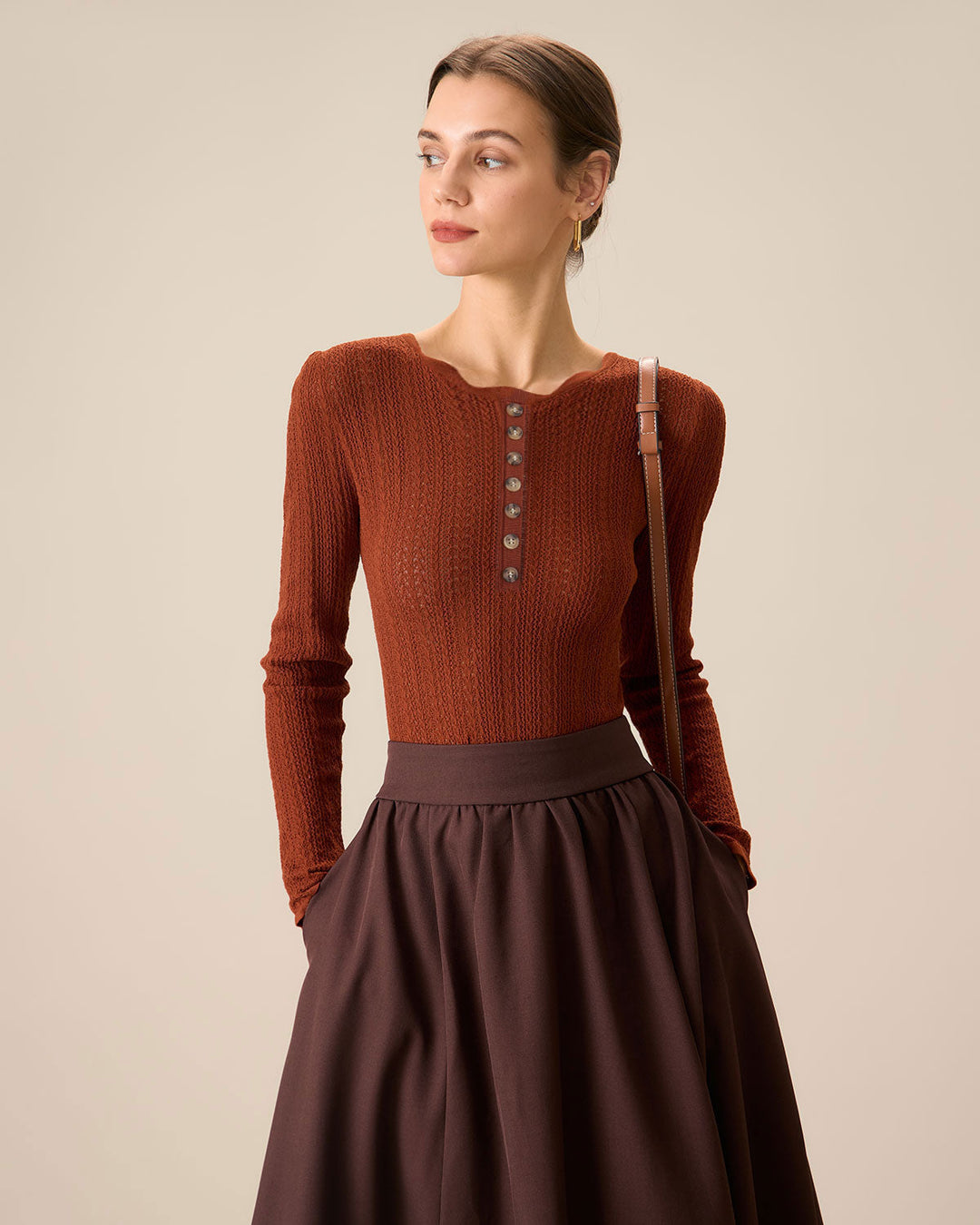 Mia | Elegant Slim Fit Stickad Tröja Dam Med Rund Halsringning 0