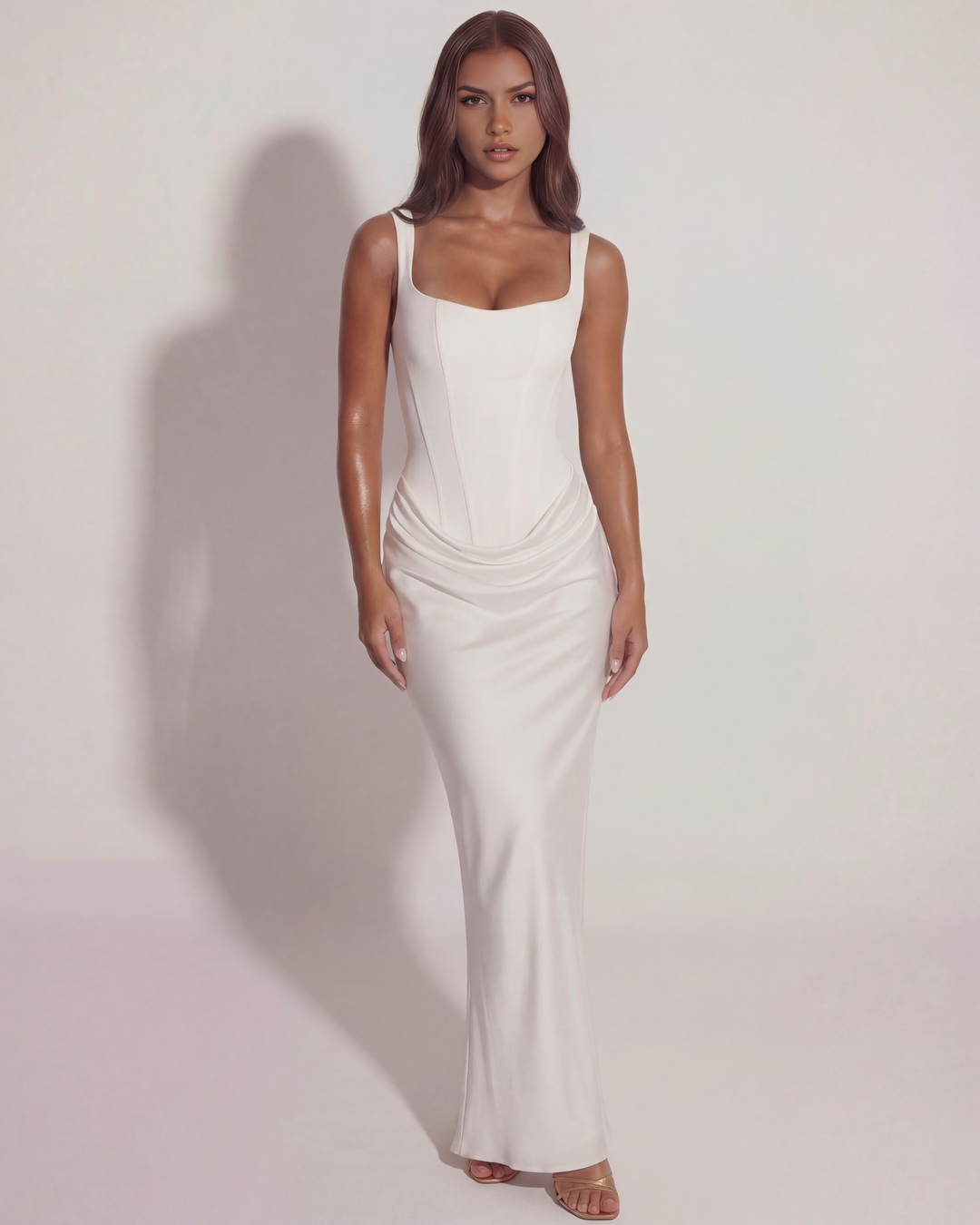 Mia | Elegant Vit Maxi Klänning 0