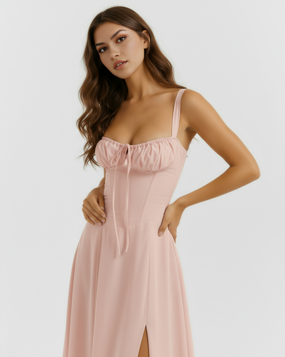 Mia | Feminin Rosé Klänning med Spetsdetaljer 6