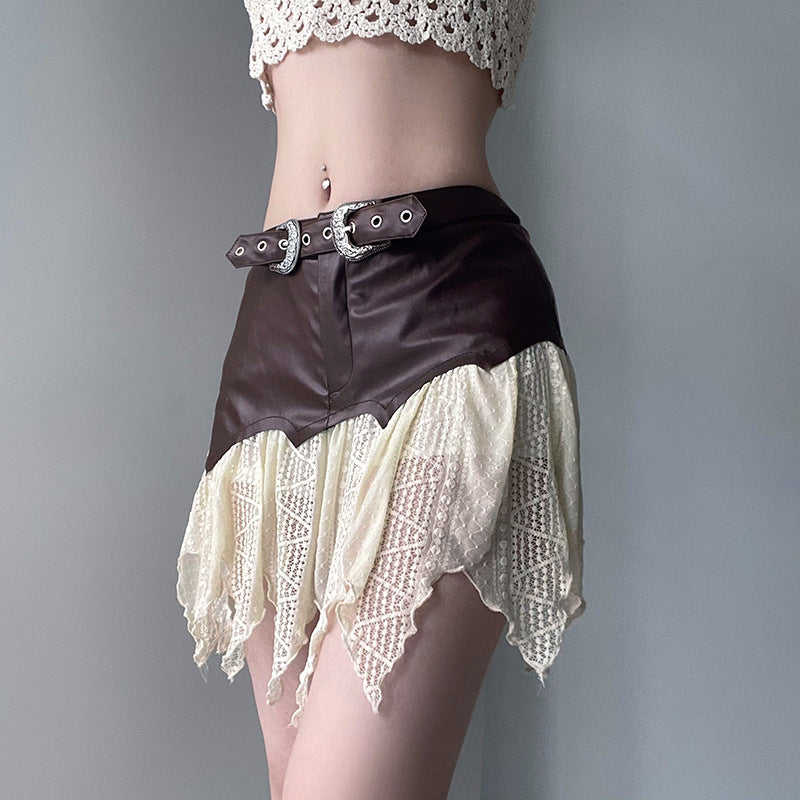 Mia | Modern Asymmetrical Kort Kjol med Spets 0
