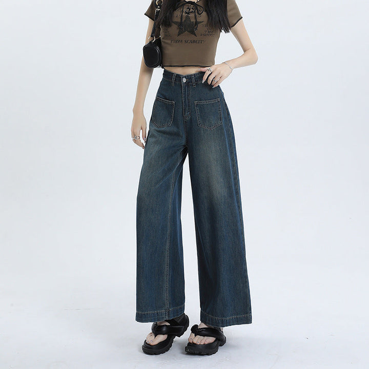 Mia | Retro Lösa Hög Midja Byxor Dam i Denimblandning 1
