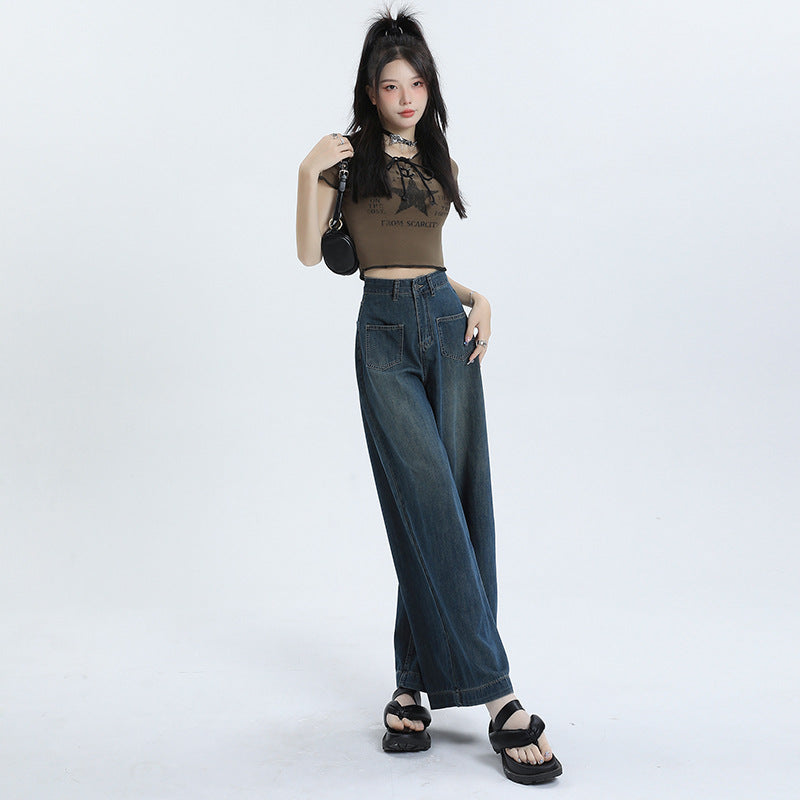 Mia | Retro Lösa Hög Midja Byxor Dam i Denimblandning 3