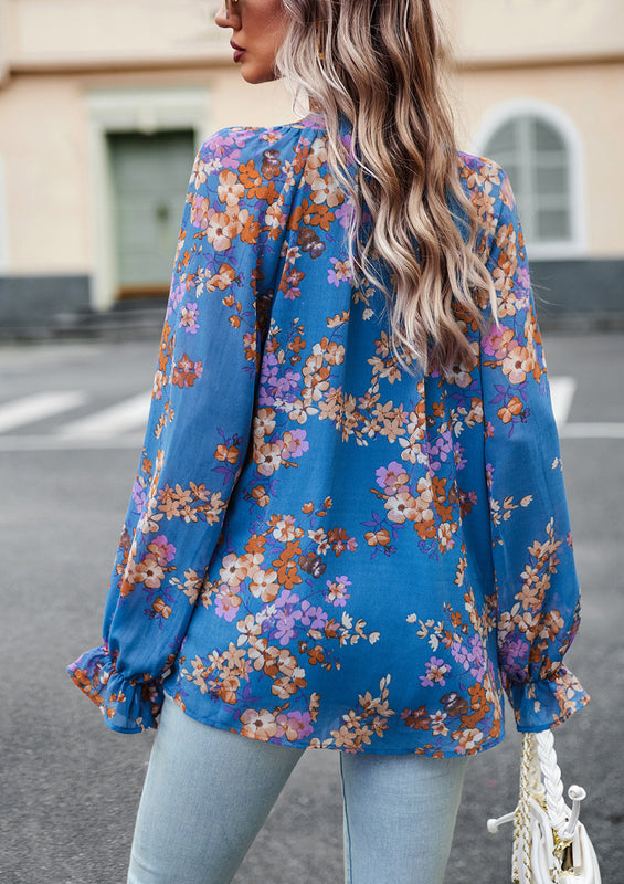 Mia | Rödblommig Lätt Chiffongblus med V-ringning 6