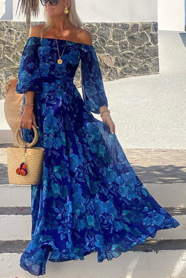 Mia | Romantisk Off Shoulder Maxiklänning Dam med Blommiga Detaljer 0