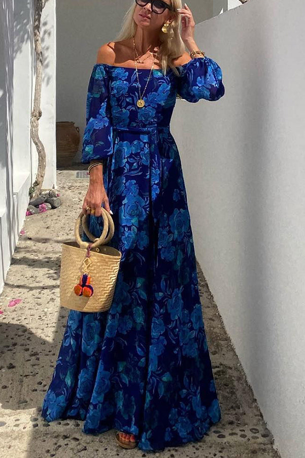 Mia | Romantisk Off Shoulder Maxiklänning Dam med Blommiga Detaljer 1