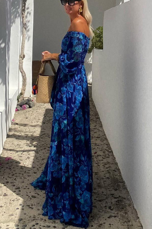 Mia | Romantisk Off Shoulder Maxiklänning Dam med Blommiga Detaljer 2