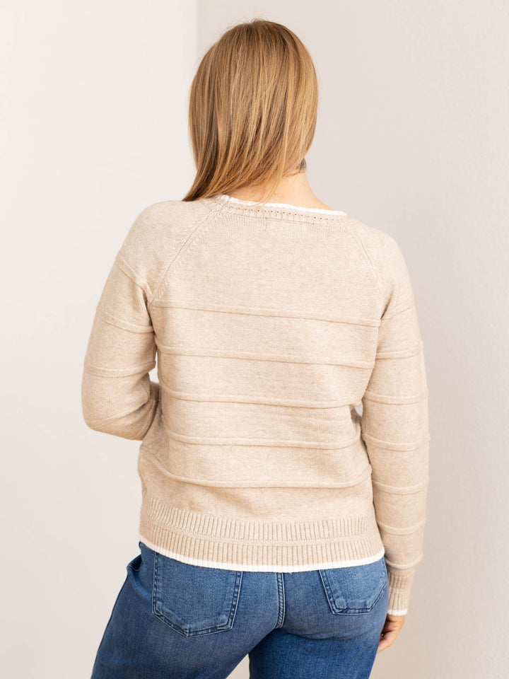 Mia | Texturerad Randig Stickad Tröja Dam med Raglanärmar 4