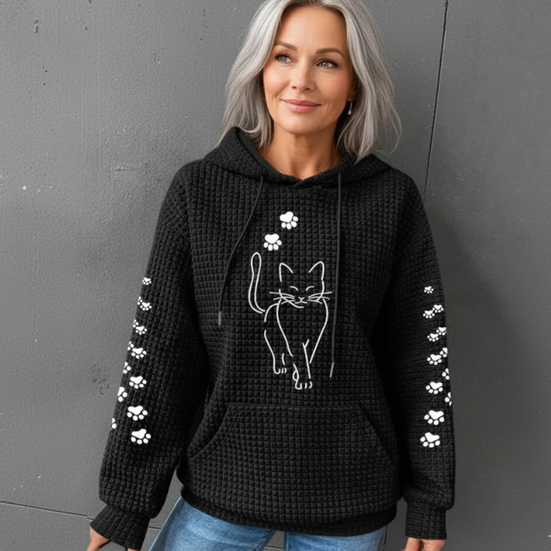 Mia | Trendig Vågig Pullover Med Kattmotiv 0