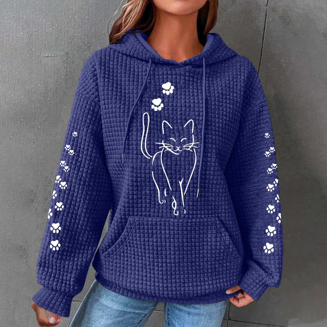 Mia | Trendig Vågig Pullover Med Kattmotiv 1
