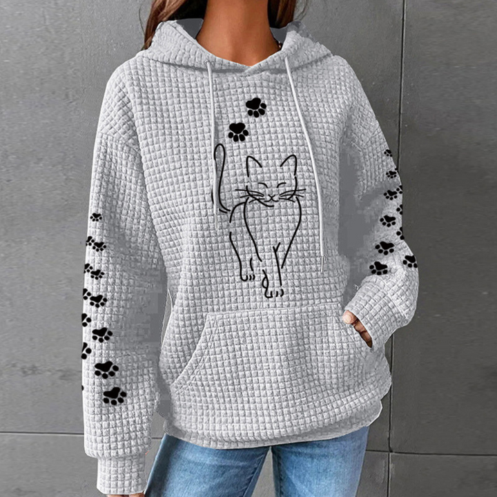Mia | Trendig Vågig Pullover Med Kattmotiv 2