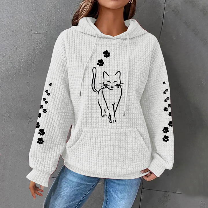 Mia | Trendig Vågig Pullover Med Kattmotiv 3