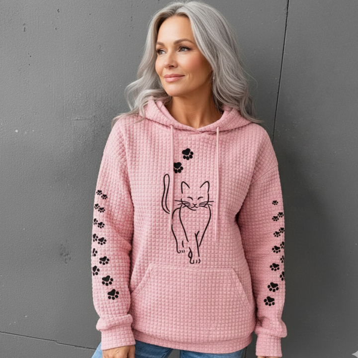 Mia | Trendig Vågig Pullover Med Kattmotiv 4
