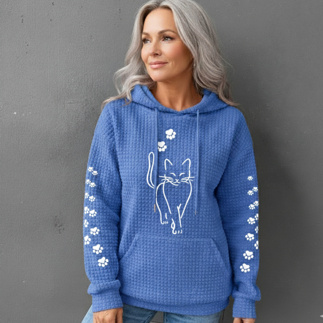 Mia | Trendig Vågig Pullover Med Kattmotiv 5