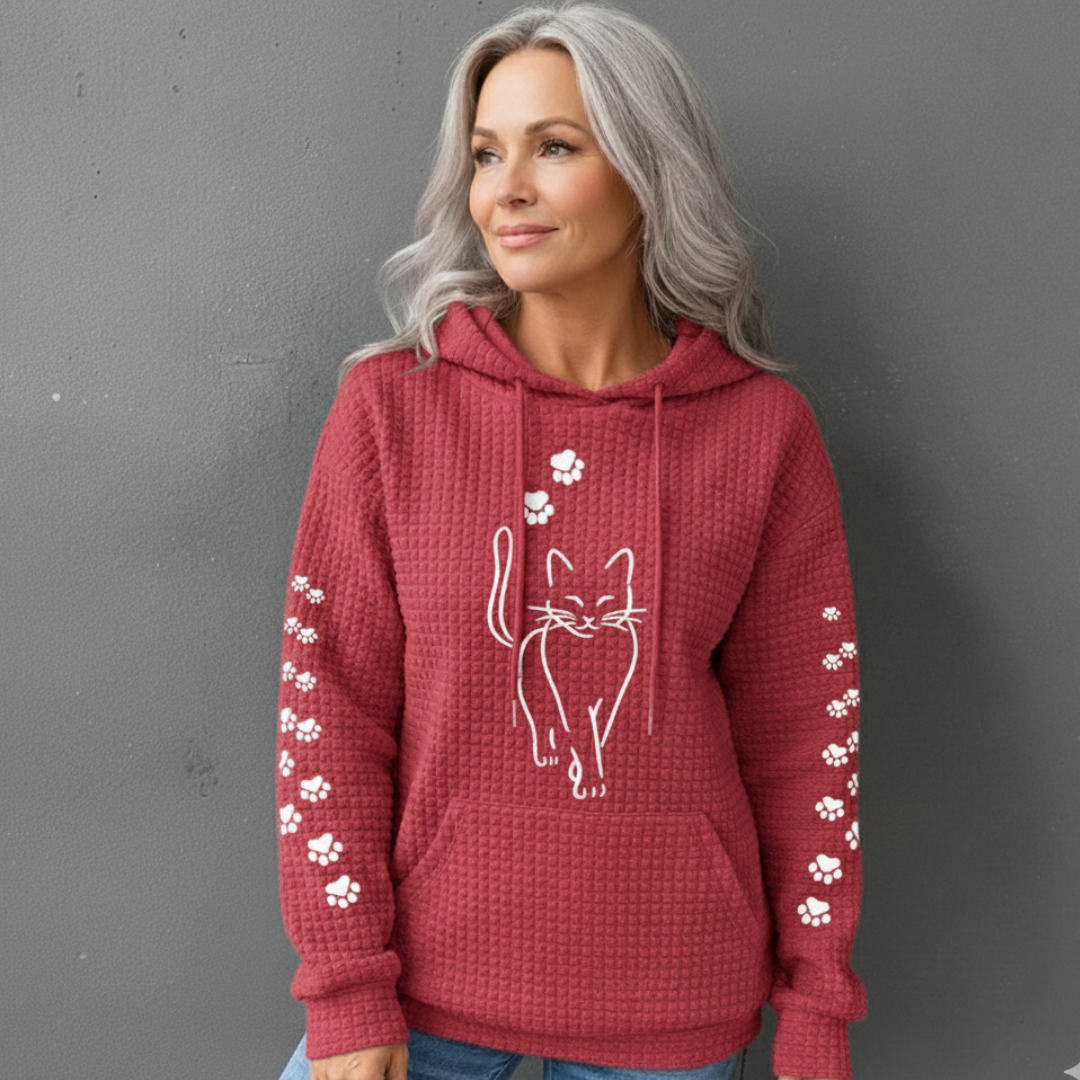 Mia | Trendig Vågig Pullover Med Kattmotiv 7