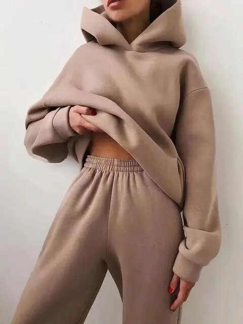 Mia | Varm Fleece Huvtröja och Mjukisbyxor Set 12