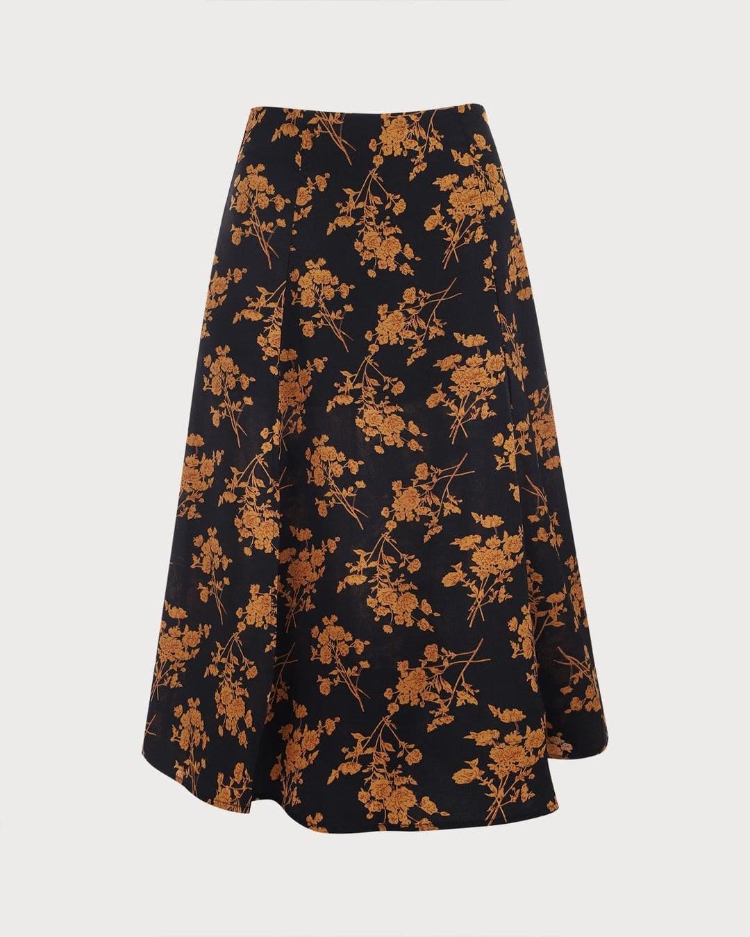 Mia | Vintage Blommig A-Linje Kjol med Hög Midja och Slits 4